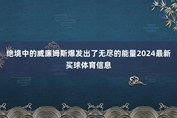 绝境中的威廉姆斯爆发出了无尽的能量2024最新买球体育信息