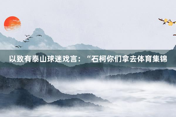 以致有泰山球迷戏言：“石柯你们拿去体育集锦