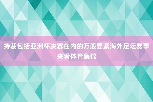 持裁包括亚洲杯决赛在内的万般要紧海外足坛赛事来看体育集锦