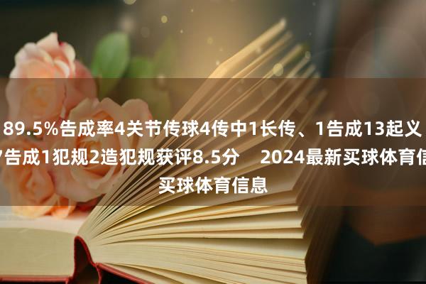 89.5%告成率4关节传球4传中1长传、1告成13起义、7告成1犯规2造犯规获评8.5分 2024最新买球体育信息